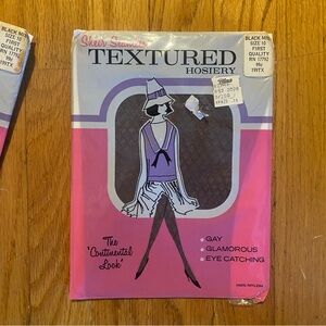 Vintage Sheer Seamless Textured Hosiery Black Brown - Two Pairs